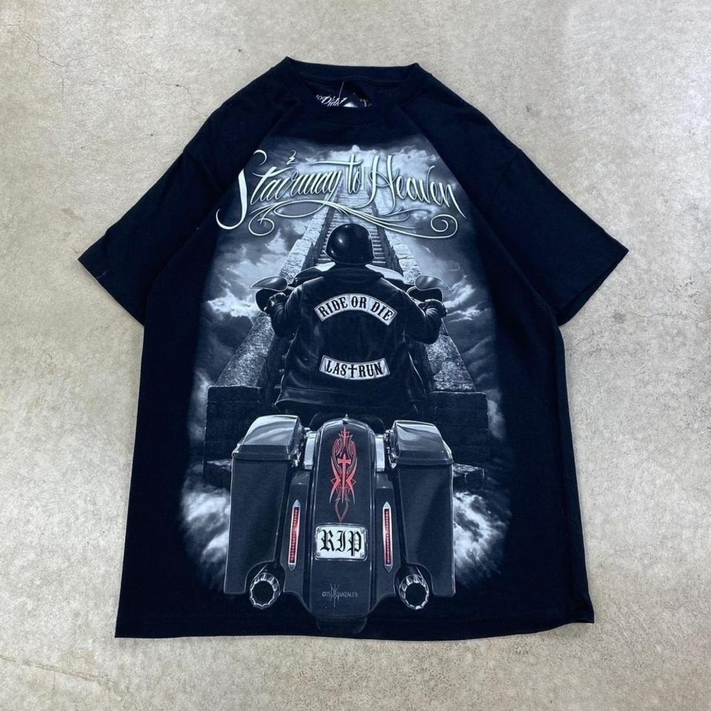 Vintage Y2K Stairway To Heaven Shirt Size Large Black Biker BRAND NEW WITH Tags